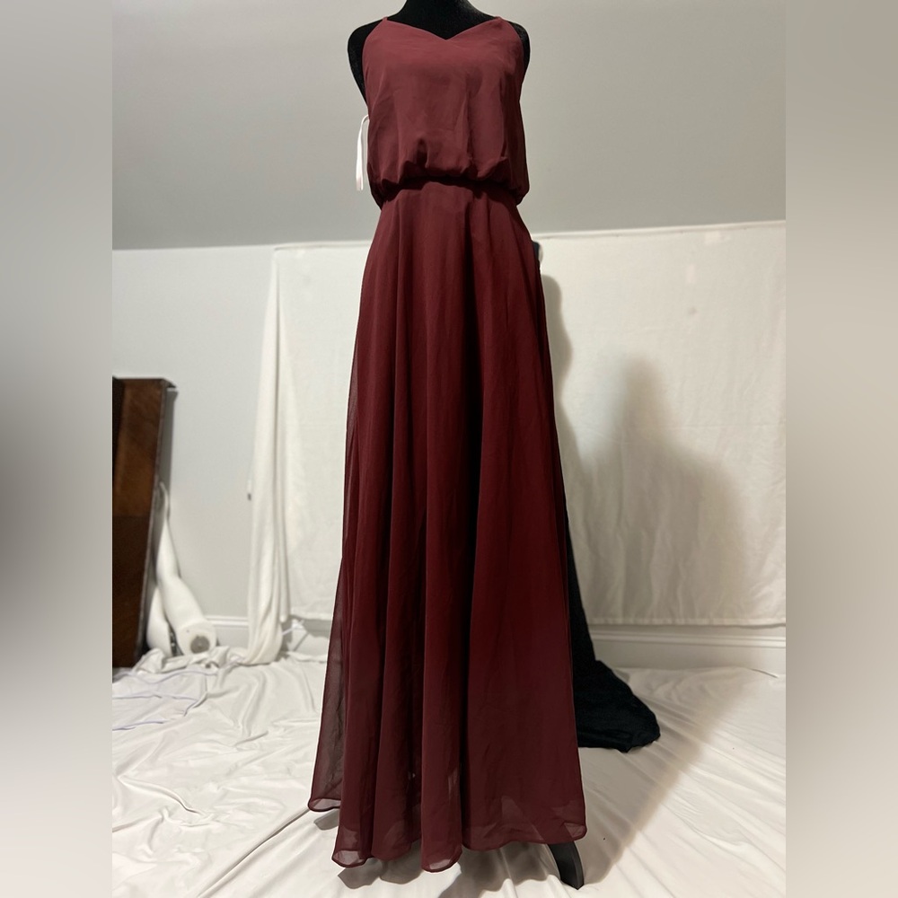 Elegant‎ Maxi Chiffon Bridesmaid Dress Sleeveless Prom Evening Party Size S Wine